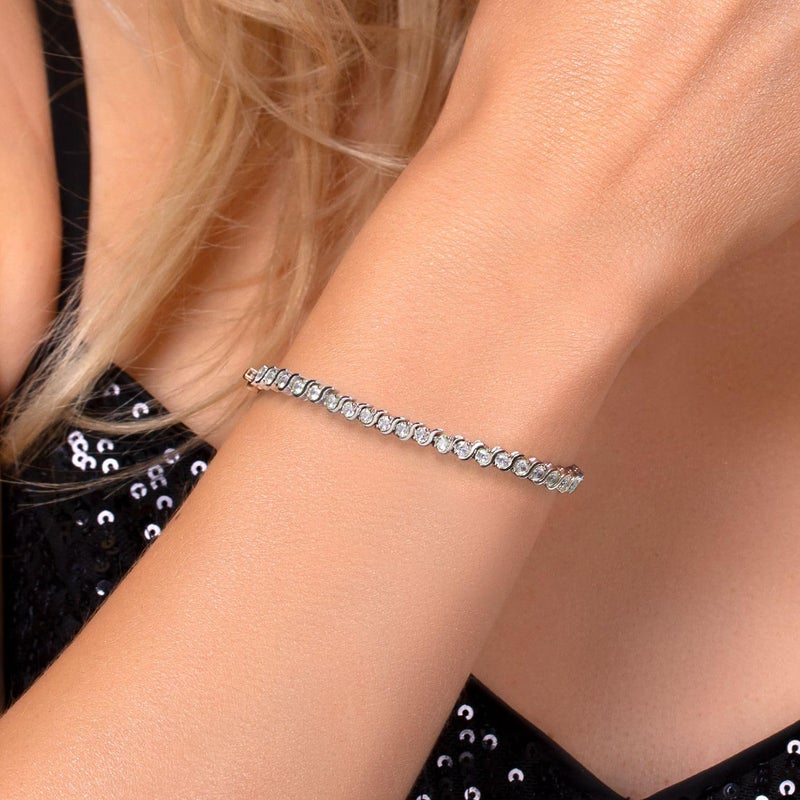 Gem Stone King 3MM Simulated Blue Sapphire and Sparkling White Cubic Zirconia Tennis Bracelet for Women | 14K Gold Plated | 4.50 Cttw | Size 7 Inch | Choice of Color | White | White Gold - Image 4